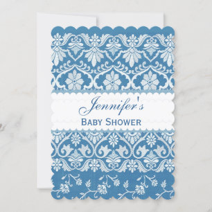Invitación Patrón A03 de Damasco blanco azul BABY SHOWER BOY