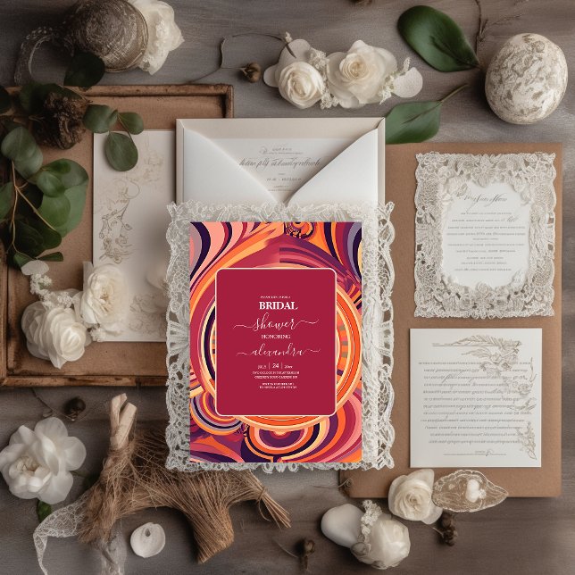 Invitación Patrón abstracto de boda retro groovy 70s (Subido por el creador)