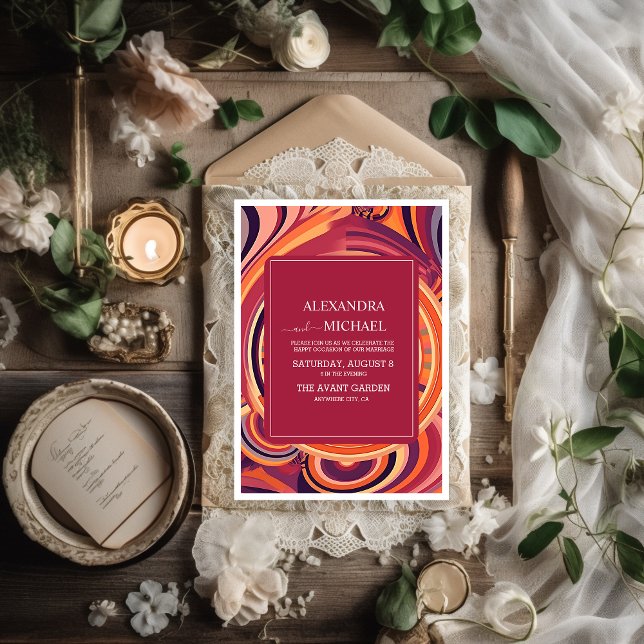 Invitación patrón abstracto de boda retro groovy 70s (Subido por el creador)