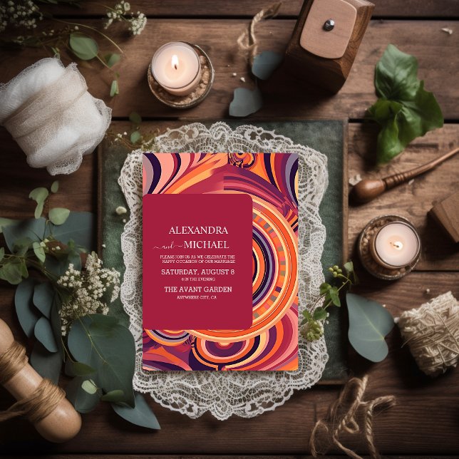 Invitación patrón abstracto de boda retro groovy 70s (Subido por el creador)