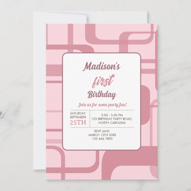 Invitación Patrón abstracto de retro rosado (Anverso)