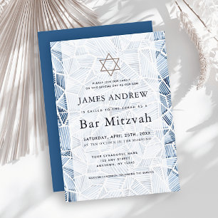 Invitación Patrón Acuarela Índigo Geométrico Bar Mitzvah