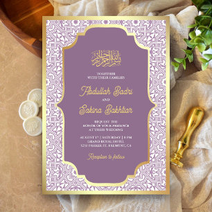 Invitación Patrón árabe de boda musulmana Lavanda Oro