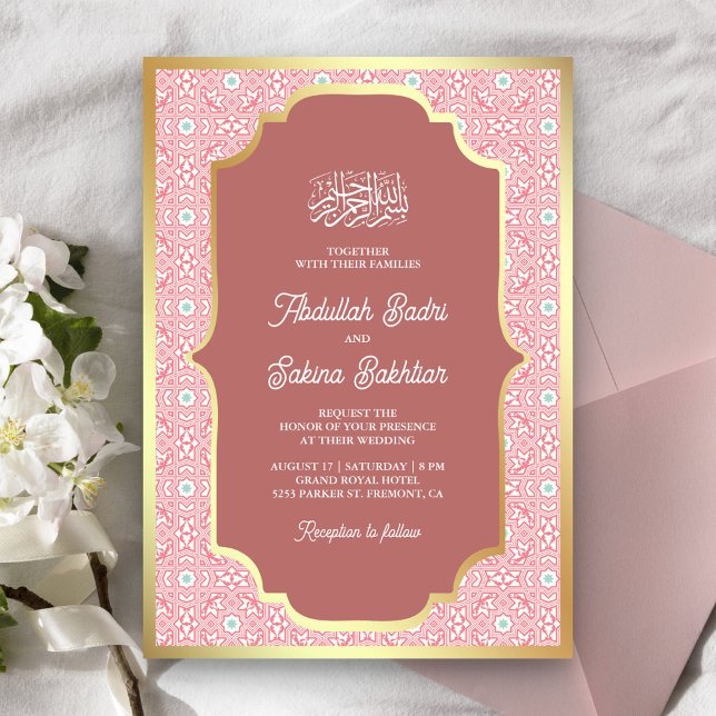 Invitación Patrón árabe de oro rosado Boda musulmán (Subido por el creador)
