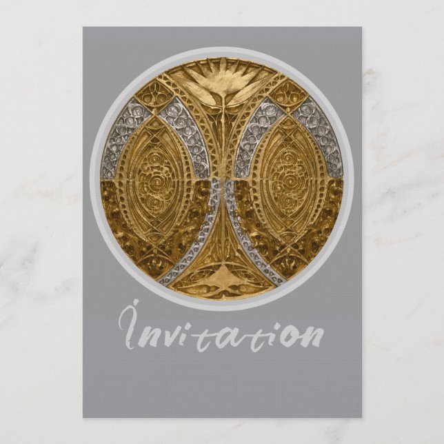 Invitación Patrón Art Déco de Plata y Oro (Anverso)