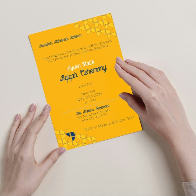 Invitación Patrón azul amarillo, Aqiqah Baby Shower (Subido por el creador)