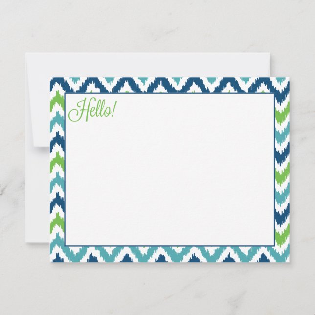 Invitación Patrón azul Aqua Verde Zigzag Ikat (Anverso)