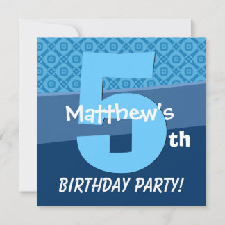 Invitación Patrón Azul De Cumpleaños De Cinco Años Para Boy V