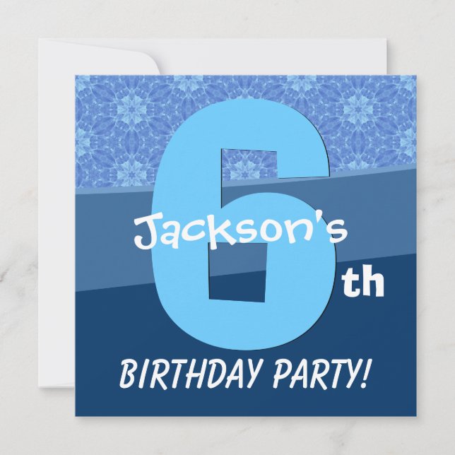 Invitación Patrón Azul De Cumpleaños De Seis Años Para Boy V0 (Anverso)