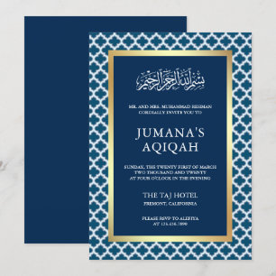Invitación Patrón azul marroquí de quatrefol Aqiqah islámico