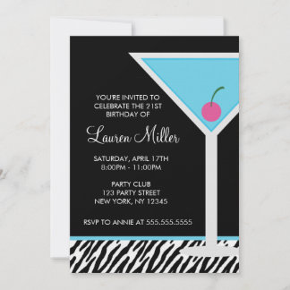 Invitación Patrón azul Martini y cebra