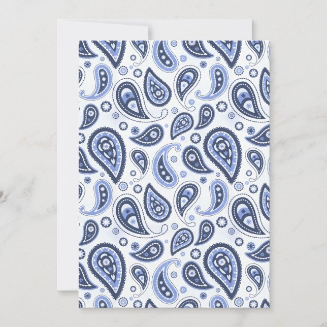 Invitación Patrón azul paisley (Anverso)