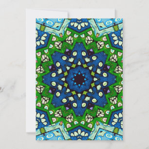 Invitación Patrón azul verde retro mosaico de Mandala