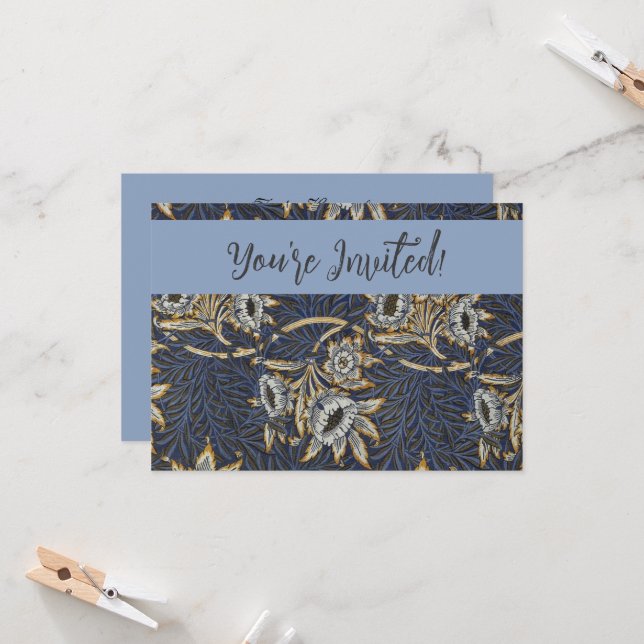 Invitación Patrón azul Willow de William Morris Tulip (Anverso/Reverso In Situ)