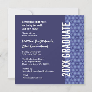 Invitación Patrón azul y estrella de la marina de graduación 