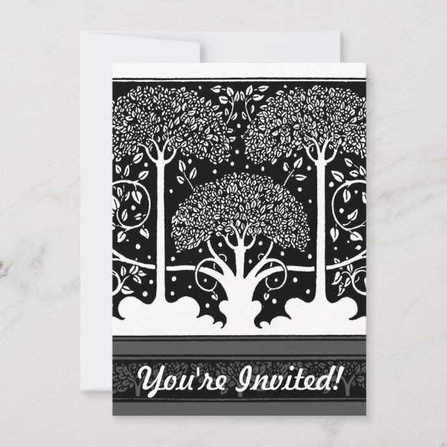 Invitación Patrón Beardsley de árbol Art Nouveau (Anverso)