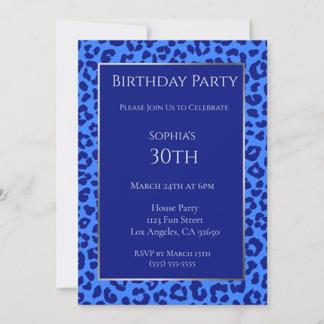Invitación Patrón Birthday-Leopard-Azul- (Anverso)