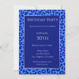 Invitación Patrón Birthday-Leopard-Azul-