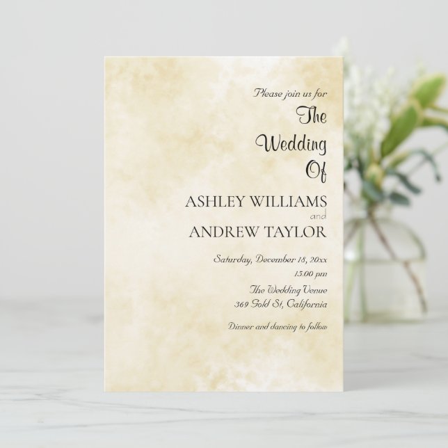 Invitación Patrón blanco amarillo elegante matrimonio (Anverso de pie)