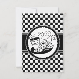 Invitación Patrón blanco-negro de Pizza-Fiesta controlado