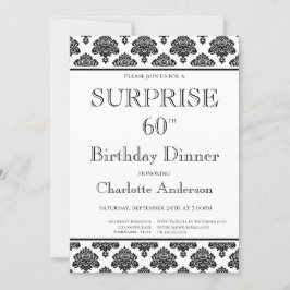 Invitación Patrón blanco negro sorprende la cena de cumpleaño