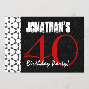 Invitación Patrón blanco y negro rojo Fiesta de cumpleaños nú