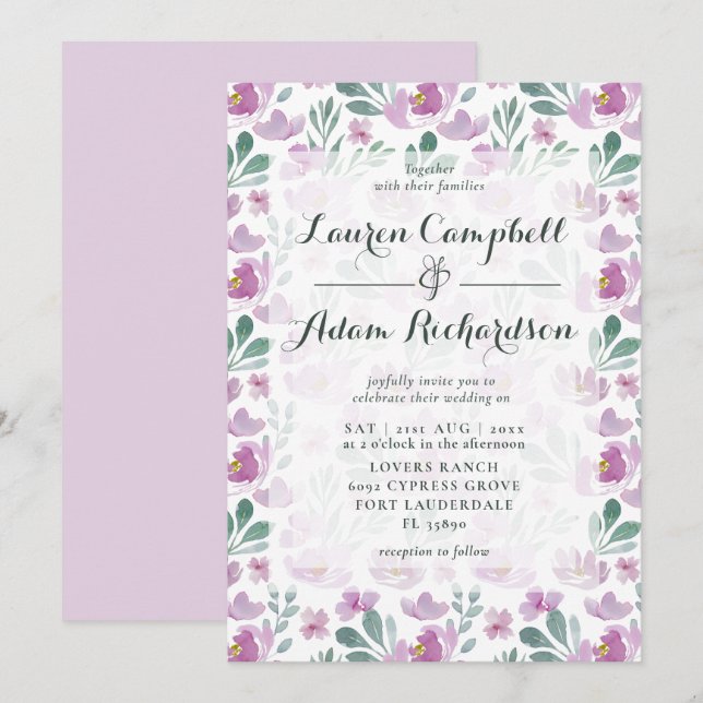 Invitación Patrón Botánico Aquarela Floral (Anverso / Reverso)
