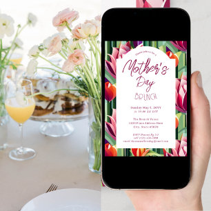Invitación Patrón botánico blanco del Brunch del Día de la Ma