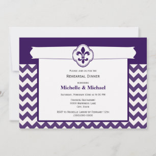 Invitación Patrón Chevron Fleur de Lis Evento Púrpura Blanco