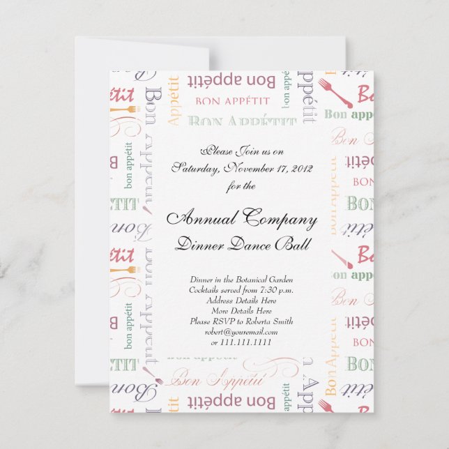 Invitación Patrón clásico de apetito (Reverso)