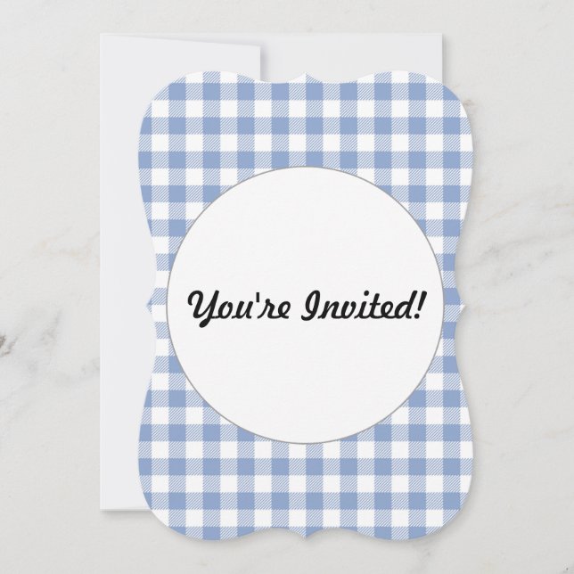 Invitación Patrón clásico de gingham azul claro con estampado (Anverso)