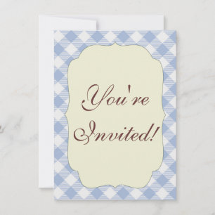 Invitación Patrón clásico de Gingham azul comprobado