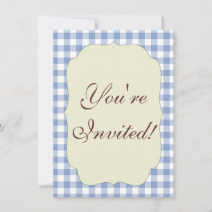 Invitación Patrón clásico de Gingham azul comprobado