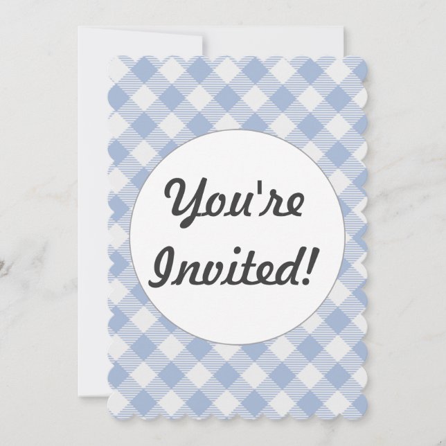 Invitación Patrón clásico de Gingham azul comprobado (Anverso)