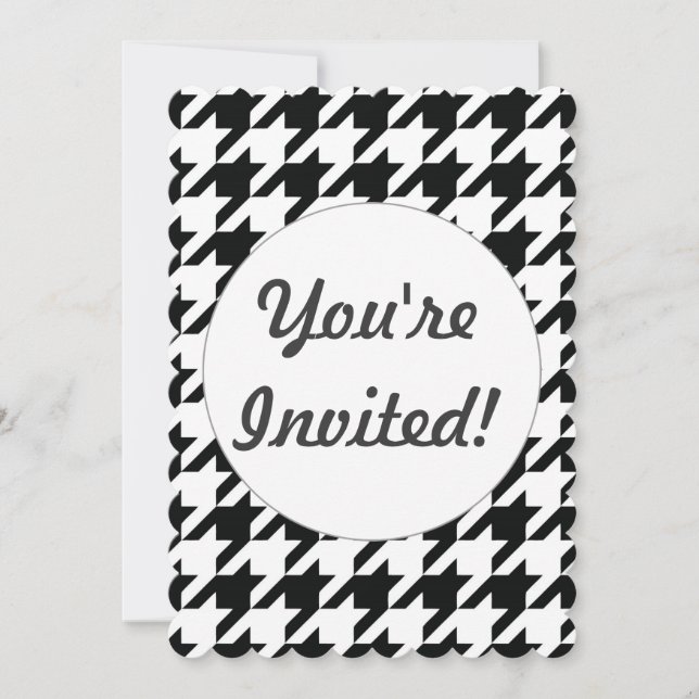 Invitación Patrón Clásico de Houndstooth: Negro y Blanco Vint (Anverso)