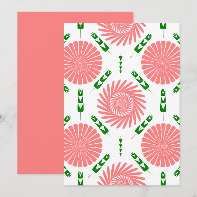 Invitación patrón con flores rosas (Anverso / Reverso)