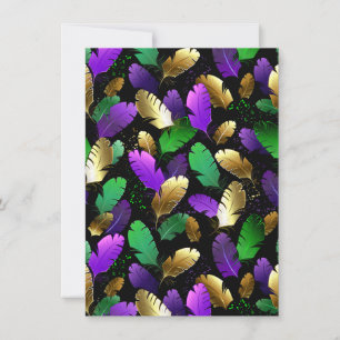 Invitación Patrón continuo con plumas de Mardi Gras