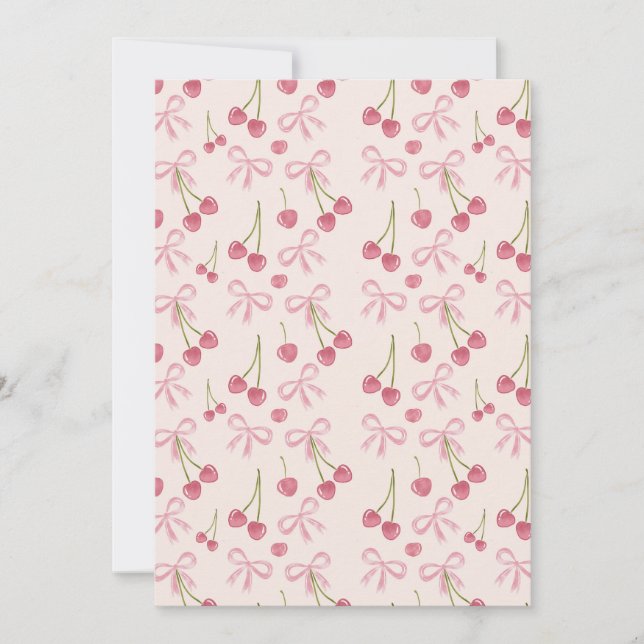 Invitación Patrón continuo coqueta de cereza rosa dibujado a  (Anverso)