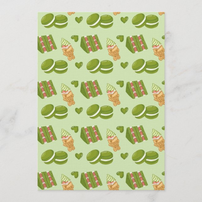 Invitación Patrón continuo de dulces de matcha dibujados a ma (Anverso)