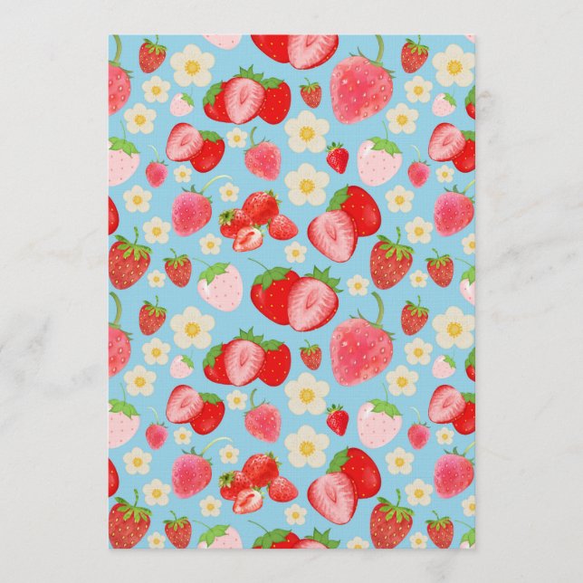 Invitación Patrón continuo de fresa en acuarela adorable (Anverso)