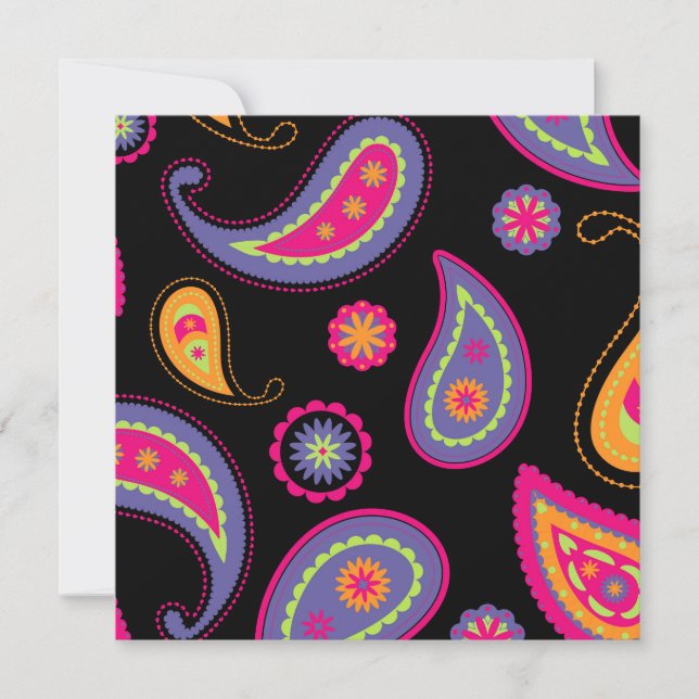 Invitación Patrón continuo de Paisley colorido (Anverso)