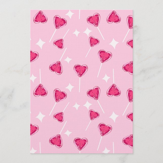 Invitación Patrón continuo de piruleta de corazón rosa lindo (Anverso)