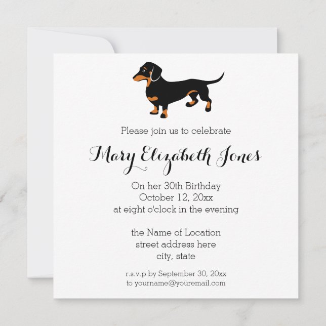 Invitación Patrón Cute Dachshund (Reverso)