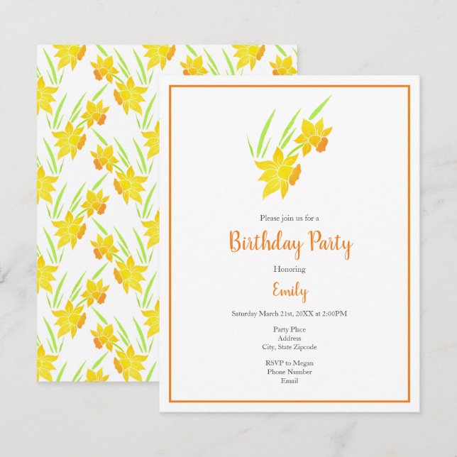 Invitación Patrón Daffodil de color de agua (Anverso / Reverso)