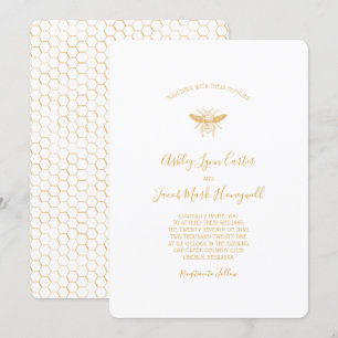 Invitación Patrón de abejas y abejas dorados 2