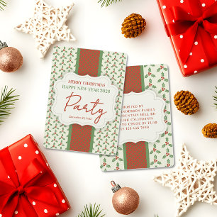 Invitación Patrón de Acebo de Navidad Acebo Verde Bayas Rojas