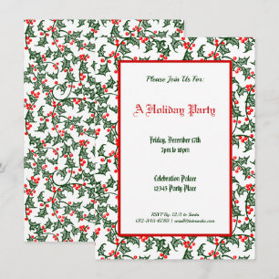 Invitación Patrón de Acebo Verde Editable Navideño 4.5x6.25"