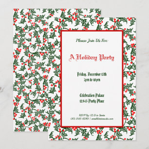 Invitación Patrón de Acebo Verde Fiesta de Vacaciones Editabl