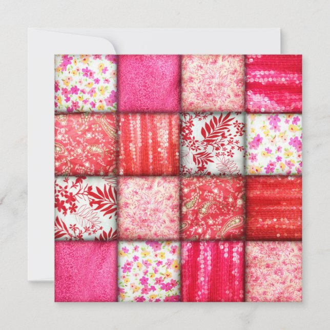 Invitación Patrón de Acoplamiento de mosaico rojo y rosa (Anverso)