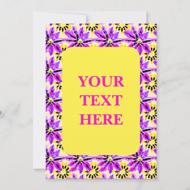 Invitación Patrón de acuarela de Boho floral artístico (Anverso)